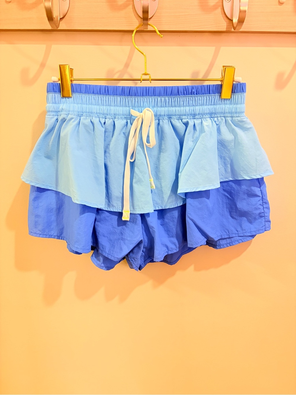 Free People Two-Tone Light Blue Ruffle Athletic Shorts